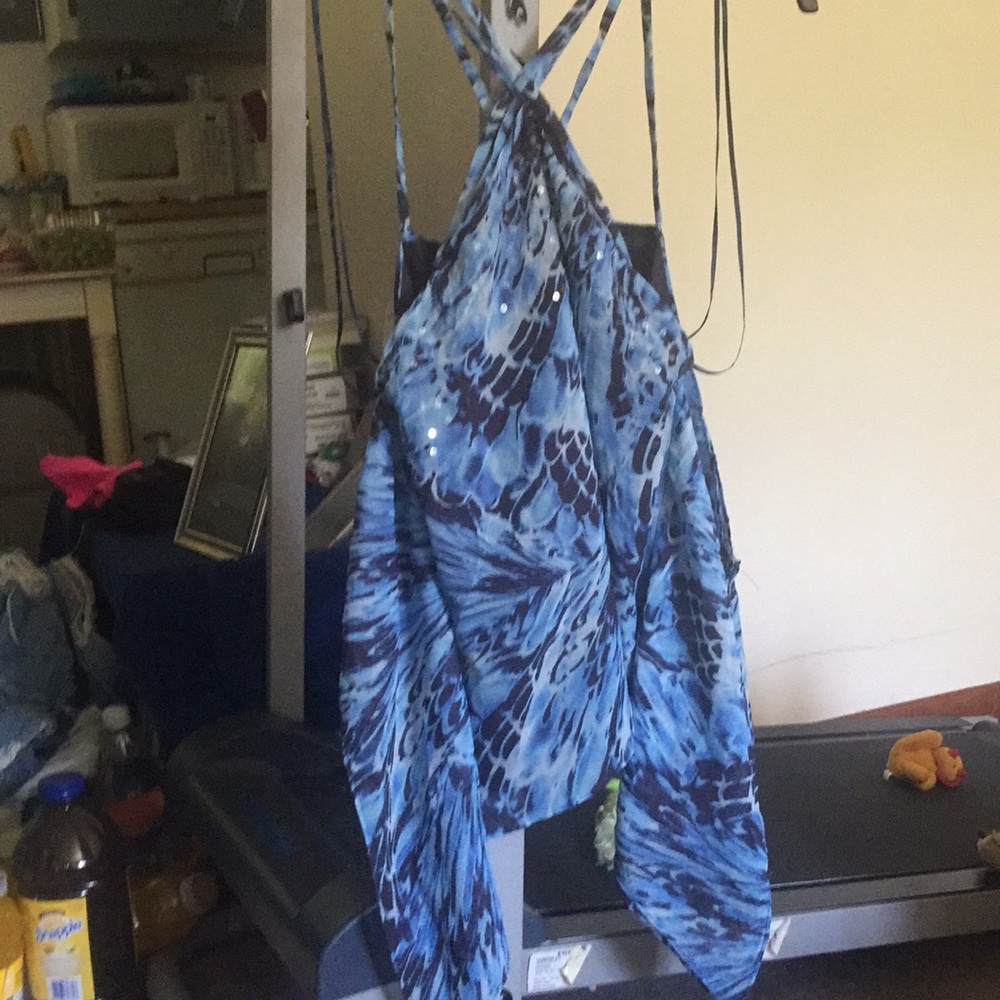 JLo Sequined Multi Blue Shark Tooth Camisole M